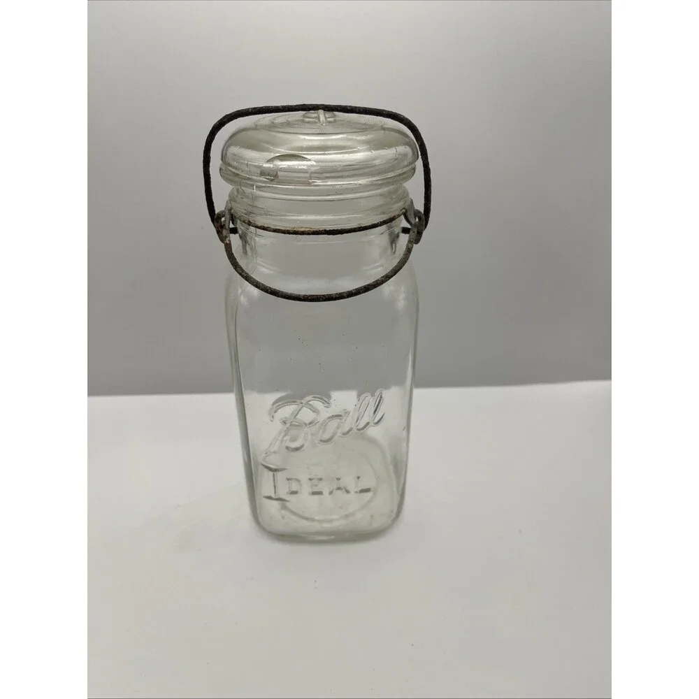 1933-62 Clear Square Ball Ideal Quart Jar #5 Chip In Lid
